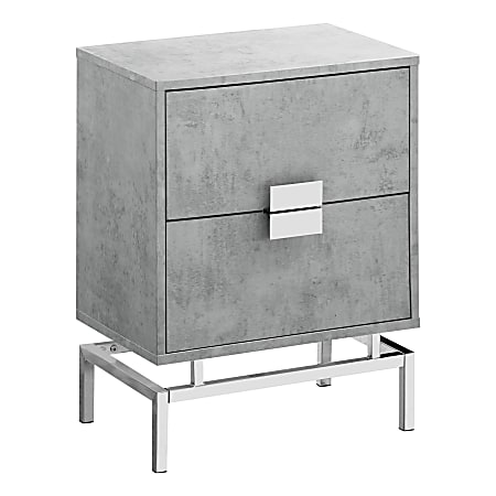 Monarch Specialties Retro 2-Drawer Accent Table, Rectangular, Gray Cement/Chrome