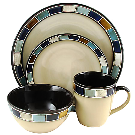 Gibson Elite Casa Estebana 16-Piece Dinnerware Set, Blue/Cream