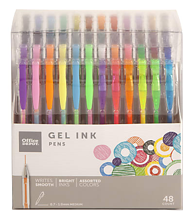 Office Depot® Brand Rollerball Gel Stick Pens Variety Pack, Fine/Medium Point, 0.7 mm/1.0 mm, Transparent Barrels, Assorted Ink Colors, Pack Of 48