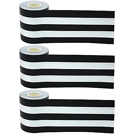 Teacher Created Resources® Straight Rolled Border Trim, Black & White Stripes, 50’ Per Roll, Pack Of 3 Rolls