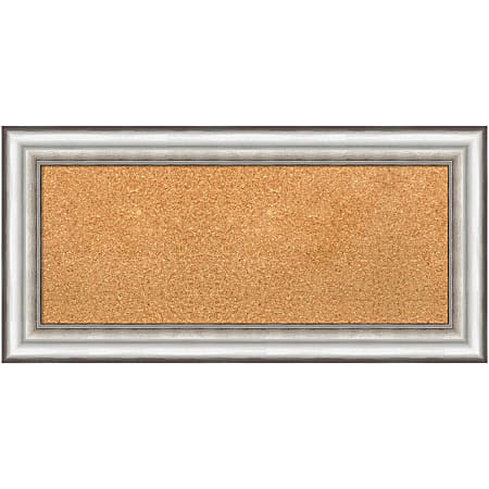 Amanti Art Cork Bulletin Board, 35" x 17", Natural, Salon Silver Polystyrene Frame