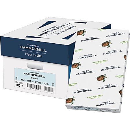 Hammermill Color Printer Copier Paper Legal Size 8 12 x 14 5000 Sheets  Total 20 Lb Blue 500 Sheets Per Ream 10 Reams Per Case - Office Depot