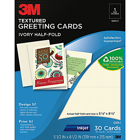 3M™ Half-Fold Greeting Cards, 5 1/2" x 8 1/2", Ivory, Pack Of 30
