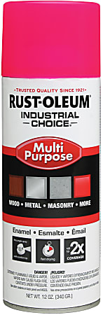 Rust-Oleum Industrial Choice 1600 System Multi-Purpose Enamel Spray Paint, 12 Oz, Gloss Fluorescent Pink, Case Of 6 Cans