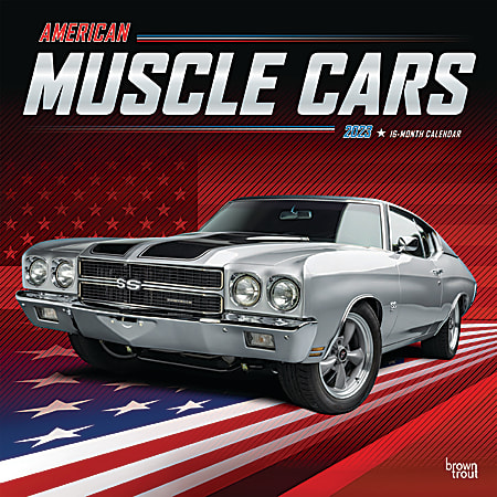 Brown Trout Monthly Wall Calendar, 12" x 12", Muscle Cars, January To December 2023