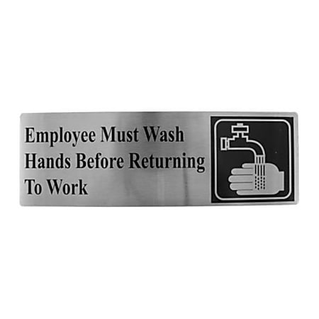 Tablecraft Stainless-Steel Employee Must Wash Hands Sign, 3" x 9"