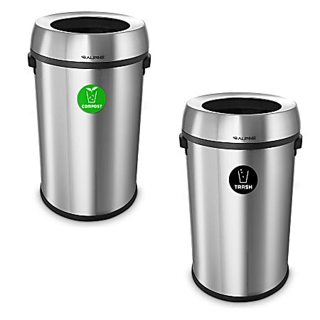Alpine Industries Stainless Steel Open Top Compost And Trash Station, 17 Gallons, Silver