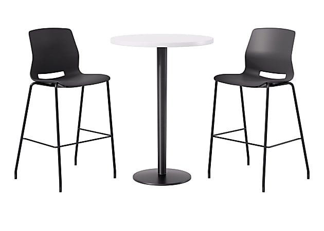 KFI Studios Proof Bistro Round Pedestal Table With Imme Barstools, 2 Barstools, 30", Designer White/Black/Black Stools