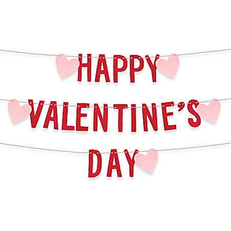 Office Depot® Brand Happy Valentine's Day Felt Garland, 16 ft, Red/Pink