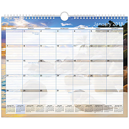 Office Depot® Brand Monthly Wall Calendar, 15" x 12", 30% Recycled, Paradise, January to December 2018 (OD006428-18)