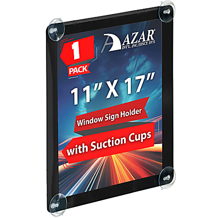 Azar Displays Window Sign Holder Frame With Suction Cups, 11” x 17”, Black