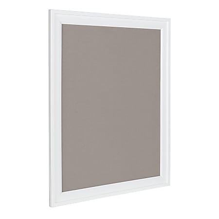 DesignOvations Bosc Non-Magnetic Framed Linen Fabric Pinboard, 23-1/2" x 29-1/2", Gray, White Plastic Frame