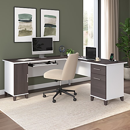 Bush Home Somerset 72"W L-Shaped Corner Desk With Storage, Storm Gray/White, Standard Delivery