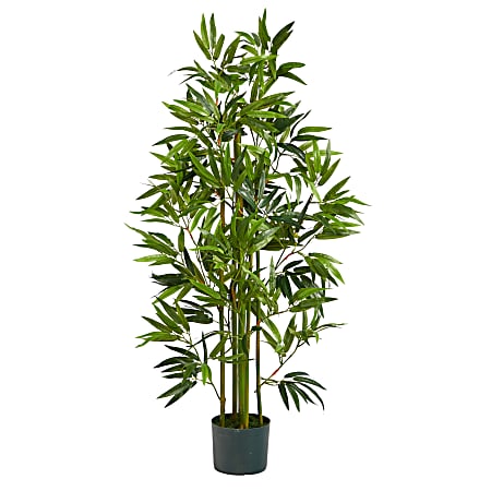 Nearly Natural Bamboo Tree 4’H Artificial Tree With Planter, 48”H x 28”W x 28”D, Green/Black