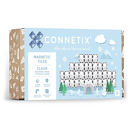 Connetix Magnetic Tiles Clear Rectangle Pack, 12 Pieces