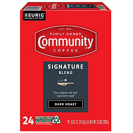 Community Coffee Keurig Single Serve K Cup Pods Signature Blend Dark Roast Box Of 24 Pods Office Depot
