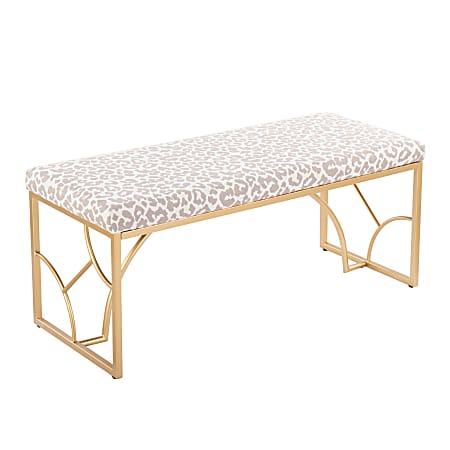 LumiSource Constellation Contemporary Fabric Bench, Gray Leopard/Gold