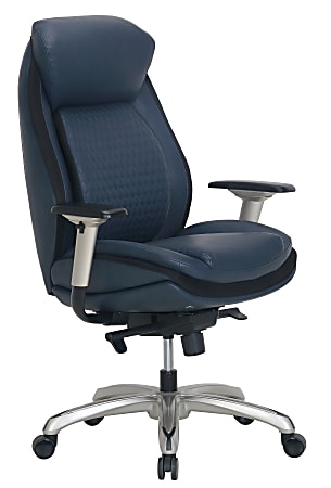 Shaquille O'Neal™ Zethus Ergonomic Bonded Leather High-Back Executive Chair, Navy/Silver