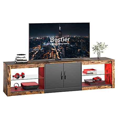 Bestier 70" LED Modern TV Stand For 75" TVs, 18-1/2”H x 70-7/8”W x 13-13/16”D, Rustic Brown