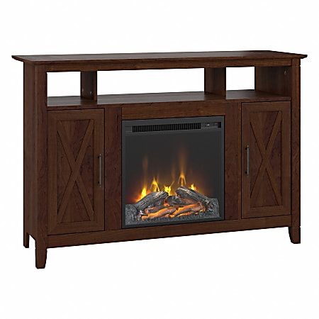 Bush® Furniture Key West Tall Electric Fireplace TV Stand for 55" TVs, 32-2/5"H x 48"W x 15-5/7"D, Bing Cherry, Standard Delivery