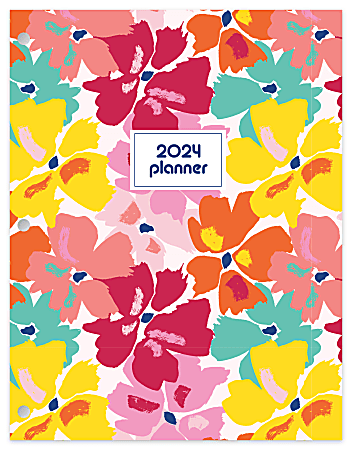 2024 Office Depot® Brand Monthly Planner, 8-1/4" x 10-1/4", Bright Floral, January To December 2024 