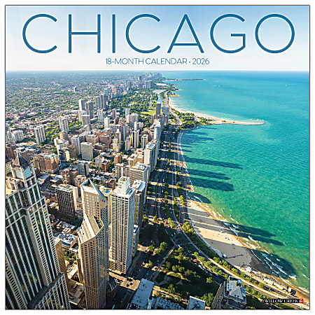 2026 Willow Creek Press Scenic Monthly Wall Calendar, 12" x 12", Chicago, January To December, 50675