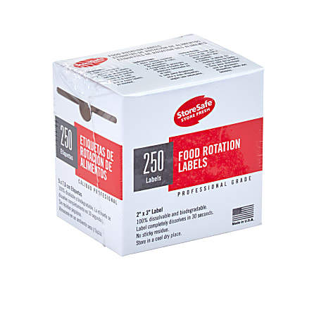 Cambro Bulk Food Rotation Labels, 23SLINB250, 2”W x 3”D, White, Pack Of 250 Labels