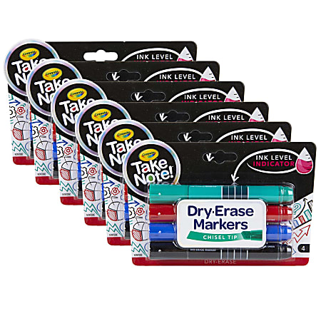 Crayola Take Note Dry-Erase Markers, Chisel Tip, Assorted Colors, Pack Of 4 Markers, Set Of 6 Packs