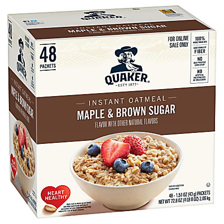 Quaker Instant Oatmeal Packets, Maple & Brown Sugar, 1.5 Oz, Box Of 48 Packets
