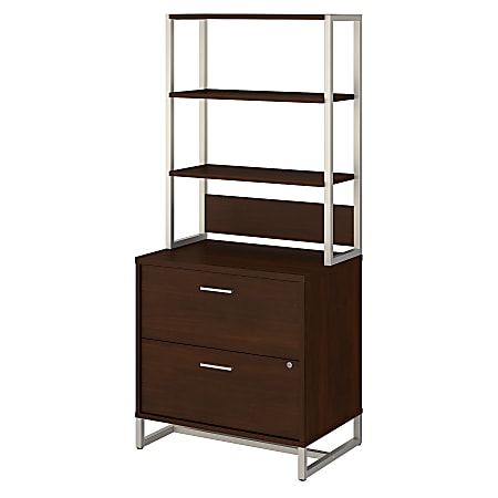 kathy ireland® Office by Bush Business Furniture Method 30"W Lateral 2-Drawer File Cabinet With Hutch, Century Walnut, Standard Delivery