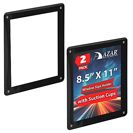Azar Displays Window Sign Holder Frames With Suction Cups, 11” x 8-1/2”, Black, Set Of 2 Frames