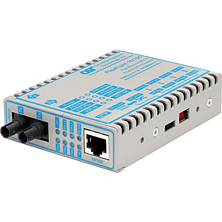 Omnitron FlexPoint 10/100 Ethernet Fiber Media Converter RJ45 ST Single-Mode 30km - 1 x 10/100BASE-TX; 1 x 100BASE-LX; US AC Powered; Lifetime Warranty