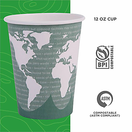 Eco Products World Art Hot Beverage Cups 12 Oz Green Carton Of 1000 ...