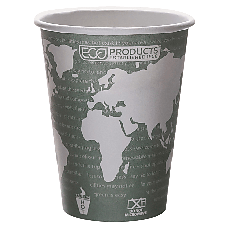 Eco-Products World Art Hot Beverage Cups, 12 Oz, Green, Carton Of 1,000