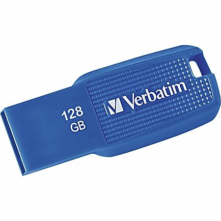 Verbatim 128GB Ergo USB 3.0 Flash Drive Blue The Verbatim Ergo USB drive  features an ergonomic design for in hand comfort and COB design for  enhanced reliability. - Office Depot