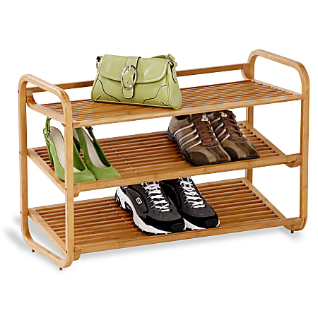 Honey can do SHO 01599 3 Tier Deluxe Bamboo Shoe Storage Rack Natural 24 x Shoes 3 Tiers 20 Height x 13 Width30 Length Eco friendly Ventilated Moisture Resistant Durable Bamboo Office Depot