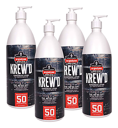 Ergodyne KREW'D 6355 SPF 50 Sunscreen Lotions, 32 Oz, Pack Of 4 Lotions