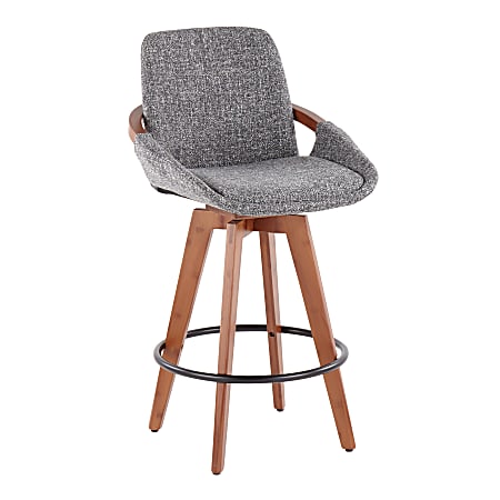 LumiSource Cosmo Counter Stool, Gray Noise Seat/Walnut Frame