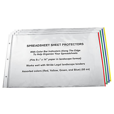 Stride Easy-Fit Color Bar Sheet Protectors, 8 1/2" x 14", Assorted Colors, Pack Of 60