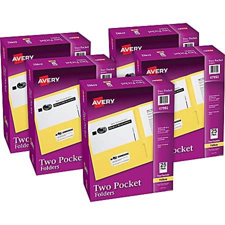 Avery® Letter Pocket Folder - 8 1/2" x 11" - 40 Sheet Capacity - 2 Internal Pocket(s) - Yellow - 125 / Carton