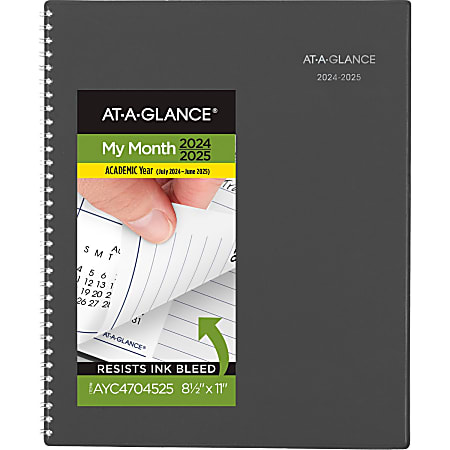 2024-2025 AT-A-GLANCE® DayMinder® Academic Monthly Planner, 8-1/2” x 11”, Charcoal, July To June, AYC47045