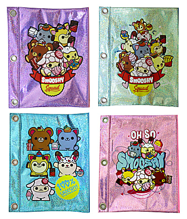 Inkology Smooshy Mushy Binder Pencil Pouches, 9-1/2" x 7-1/2", Assorted Designs, Set Of 8 Pouches