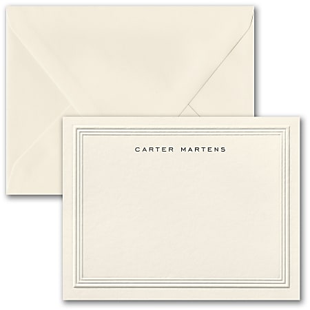 Custom Premium Stationery Flat Note Cards, 5-1/2" x 4-1/4", Myriad Border, Ecru-Ivory, Box Of 25 Cards