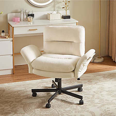 Bestier Ergonomic Velour Mid-Back Swivel Executive Task Chair, Beige
