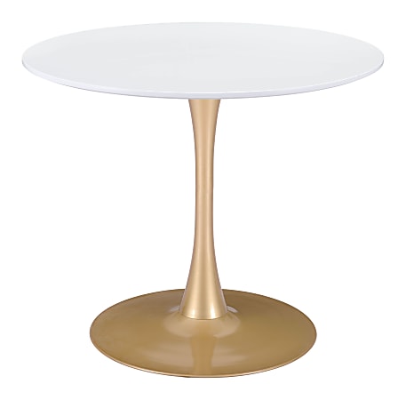 Zuo Modern Opus MDF And Steel Round Dining Table, 30-5/16”H x 35-7/16”W x 35-7/16”D, White/Gold