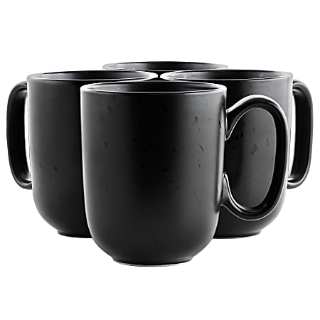 Our Table Landon 4-Piece Round Stoneware Mug Set, 15 Oz, Pepper
