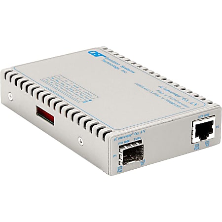 Omnitron iConverter 1000Mbps Gigabit Ethernet Fiber Media Converter RJ45 SFP - 1 x 1000BASE-T; 1 x 1000BASE-X (SFP); Standalone; US AC Powered; Lifetime Warranty