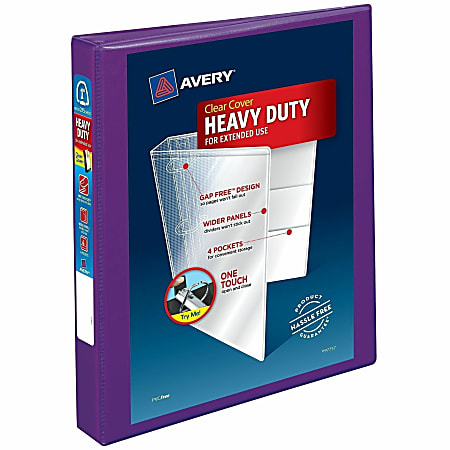 Avery&reg; Heavy-Duty View 3-Ring Binder With Locking One-Touch EZD&trade; Rings, 1" D-Rings, 42% Recycled, Purple