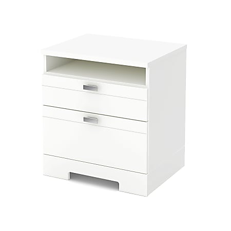 South Shore Reevo Nightstand With Cord Catcher, 22-1/2"H x 22-1/4"W x 17"D, Pure White