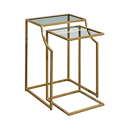Sauder® International Lux Nesting Side Tables, 27"H x 19-1/2"W x 19-1/2"D, Clear/Gold, Set Of 2 Tables